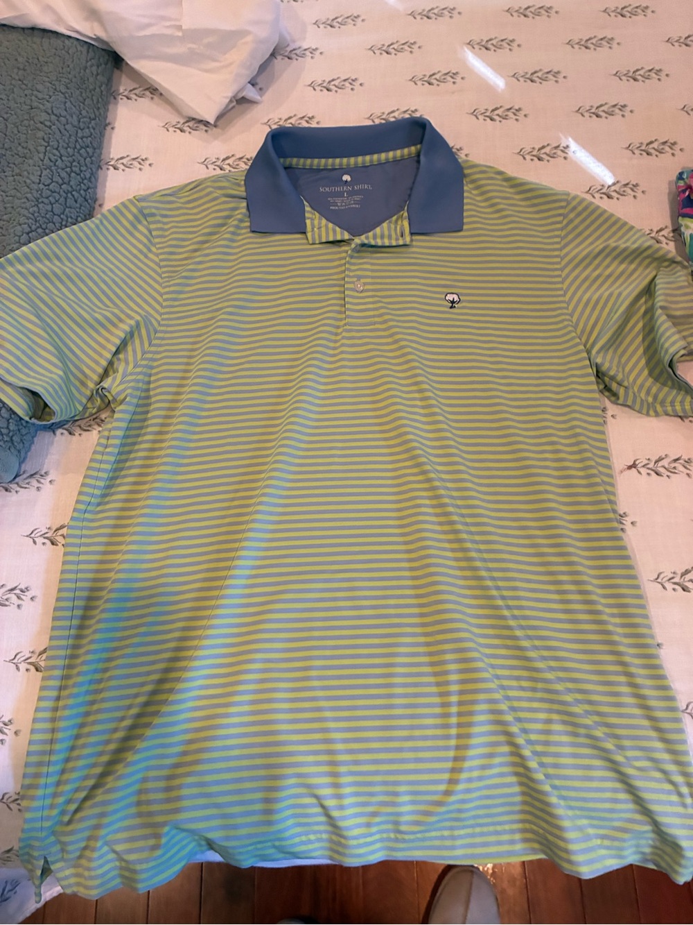 The Southern Shirt Company Men’s Striped Polo in Lime and Blue